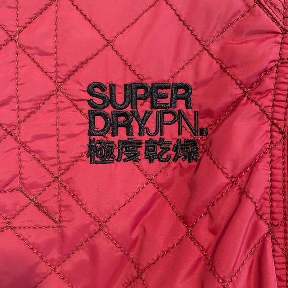 Superdry Motorbike Japan Womens Red Quilted Jacket Fleece Lined Size Medium - Picture 10 of 15